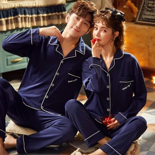 Men Nightgown Plus Size Lovers Pajamas Spring Nighty Women Sleepwear Lapel Cotton Pyjamas Loose Version Cartoon Pajama Set