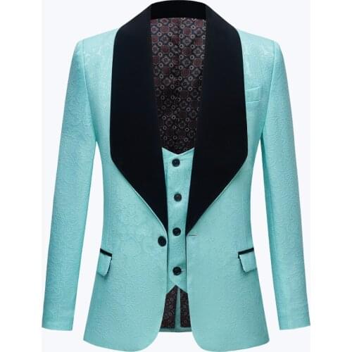 New Classic Mens Suit Slim Fit Masculino Evening Suits for Men Shawl Lapel Groom Tuxedos Light Blue Wedding Wear 2PCS