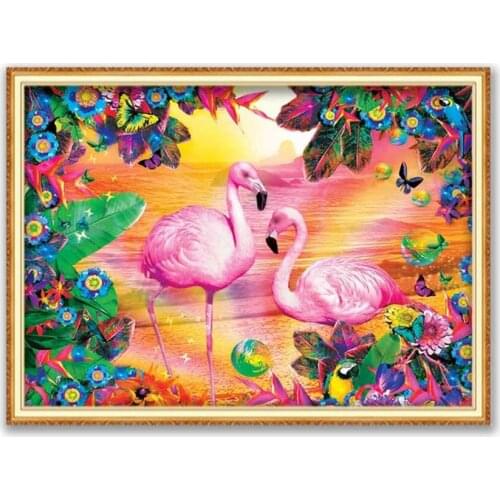 Animal Bird Flamingo DIY Cross Stitch 11CT Embroidery Kits Needlework Craft Set Printed Canvas Cotton Thread Home Decoration New