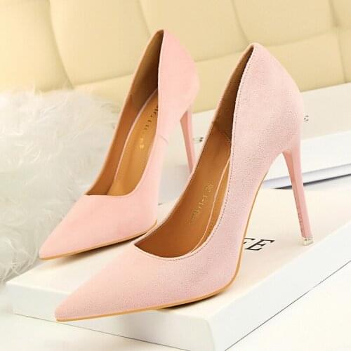Pointed Toe High Heel Shoes Womens Pumps Shoes On Heel 10.5cm Sexy Ladies Pumps Shoes Party Flock Female Stiletto Womens Heels