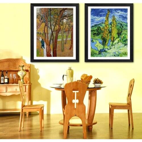 Scenery framesless canvas painting Vincent Van Gogh masterpiece reproduction The Poplars at Saint-Remy, c.1889 landscape