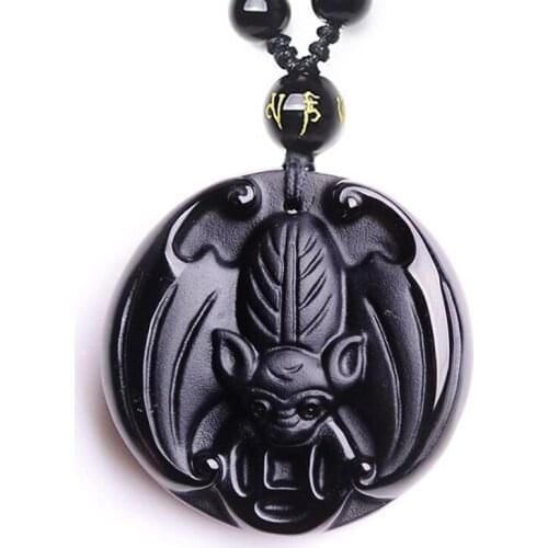 Drop Ship Natural Obsidian Bat Pendant Necklace Bat with Money Women Mens Jewelry Fine Jewelry