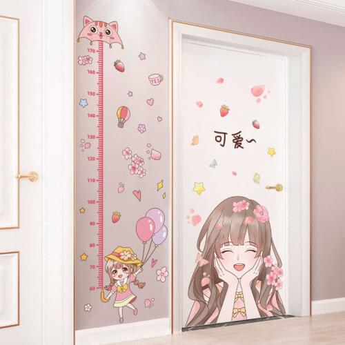 [shijuekongjian] Cartoon Girl Wall Sticker DIY Height Measure Mural Decals for Kids Rooms Baby Bedroom Nursery House Decoration