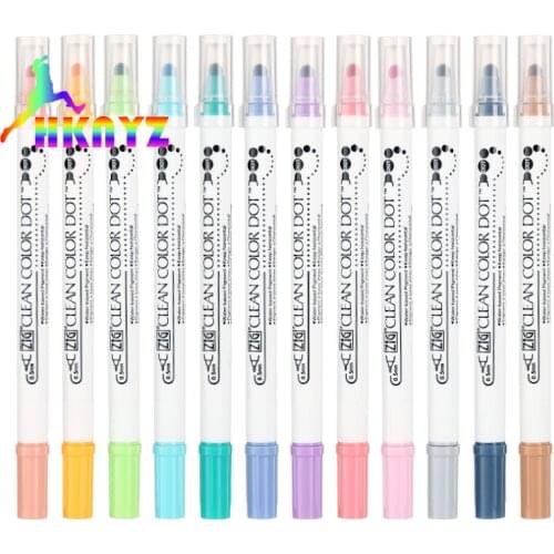 Japan Zig KURETAKE TC-6100 CLEAN COLOR DOT Double Head Marker Watercolor Pen Student Painted Art Brush Round Stamp Soft colors