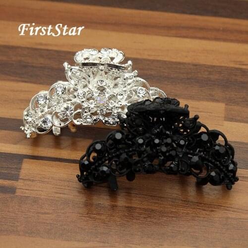 FirstStar Vintage Luxury Big Crystal Hair Jaw Clip Clamp Flower Metal Rhinestone Hair Claws For Women Accessories Jewelry