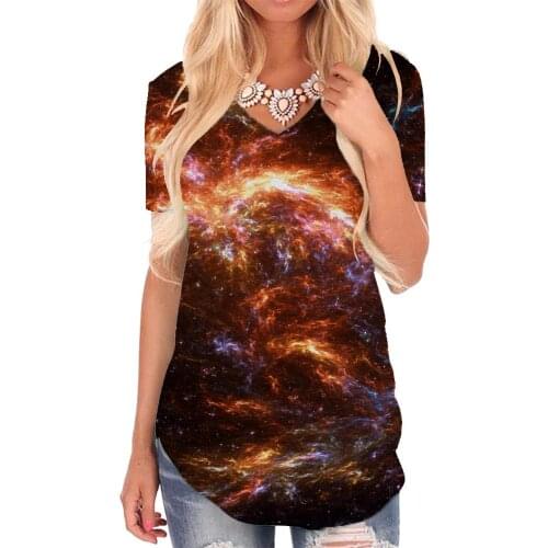Giyu Brand Galaxy T Shirt Women Nebula V-neck Tshirt Colorful Tshirts Printed Space Funny T shirts Womens Clothing Fashion