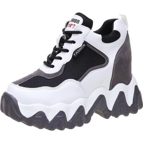 New Ladies Platform Sneakers Women Vulcanized Shoes Lace-up Fashion Wedges Sneakers Woman 9cm Heels Dad Casual Shoes