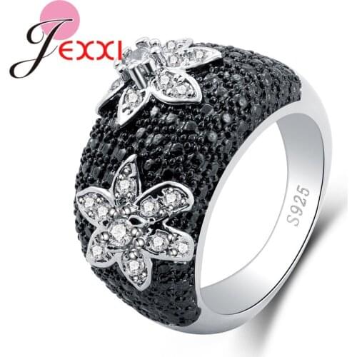 New Fashion Women Wide Verge Ring With Flower Shape Shiny Cubic Zirconia 925 Sterling Silver For Party Jewelry