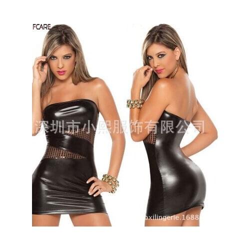 Fcare Plus size XXXL Women Vestidos plus large size sexy hip skirt nightclub Mini PU Faux Leather Dress