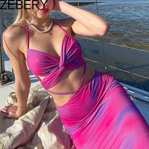 ZEBERY Bandage Black Sexy Dress Backless Sleeveless Off Shoulder Maxi Halter Neck Women Party Y2K Beach Dresses 2021 Summer