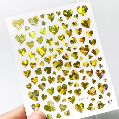 1pcs Holographic Colorful love heart 3d Nail Sticker With Adhesive DIY Extension Summer Nail Decoration Nail DIY Accessories