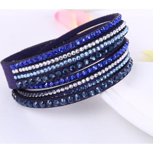 2020 New Leather Bracelet Rhinestone Crystal Bracelet Multilayer Wrap Bracelets for Women Jewelry
