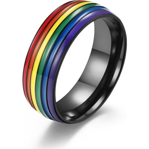 2021 New Fashion 316L Stainless Steel Enamel Rainbow LGBT Pride Ring Lesbian Gay Wedding Engagement Ring for Men Gifts