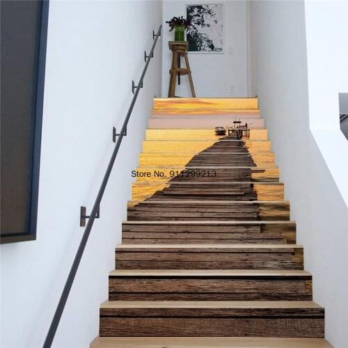 3D Stairs Decoration Self Adhesive WaterproofWooden Bridge Dusk Vinyl Pegatinas Para Escaleras for Home Stair Steps Decor Mural