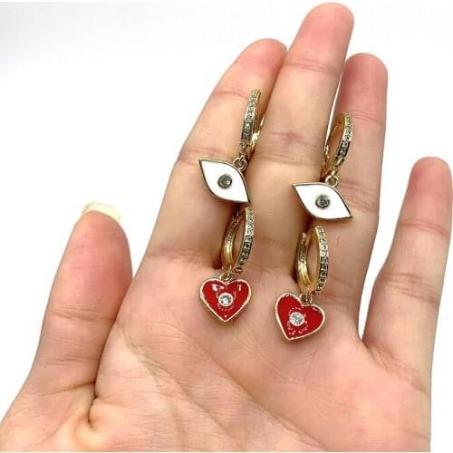 5pair/Lot Variety Eye Heart Copper Enamel Hoop Earrings