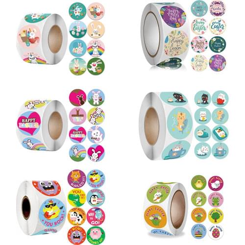500pcs/set Round Rabbit Bunny Happy Easter Stickers For Gift Bag