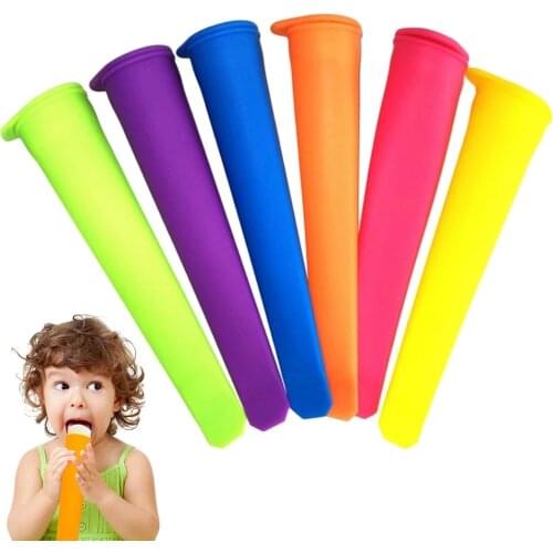 6pcs/set Colorful DIY Ice Cream Mold Silicone Popsicle Makers Mold Handheld Popsicle Mold Tray Moldes Kitchen Gadgets