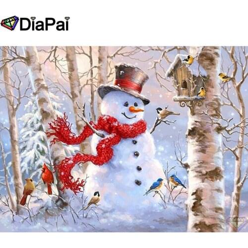 DIAPAI Diamond painting "Snowman bird" Full Square/Round Drill Wall Decor Inlaid Resin Embroidery Craft Cross stitch A26717