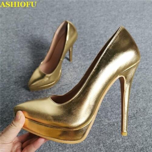 ASHIOFU Handmade Ladies High Heel Pumps Real Photos Party Prom Dress Platform Shoes Slip-on Sexy Club Evening Fashion Court Shoe