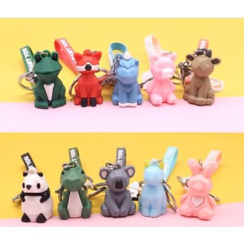 Women New Keychain Stereo Cute Dinosaur Key ring Panda Koala Fox Multiple Animal Key chain Cartoon Mobile Phone Bag Fun Pendant