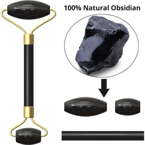 Black Obsidian Jade Roller Face Lifting Tool Natural Stone Face Roller Massage Skin Care Tools Jade Face Rollers with Box