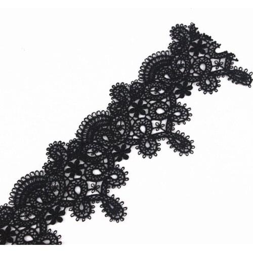 Black Embroidered Polyester Motif Trim Scrapbooking Lace Ribbon Fabric Embellishment Applique Sewing Trimming 15yard/T1283