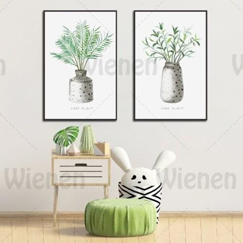 Home Decoration Canvas Painting Green Fresh Vase Plant Poster Nordic Printing Wall Art Picture Living Room Bedroom Decor Paintin