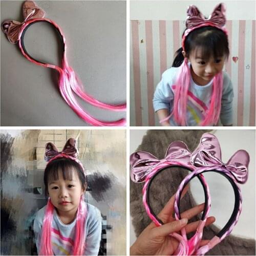 Unicorn Horn Headbands Glitter Ears Kids Girls Rainbow Color Ponytail Princess Braid Wig Hairbands Hair Accessories 0106