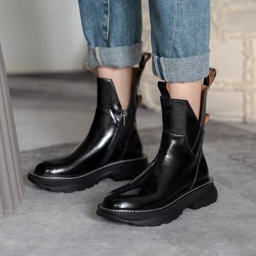 EshtonShero Spring Winter Women Round Toe Knee High Boots Square Low Heel Shoes Woman Platform Ladies Motorcycle Boot Size-3-9
