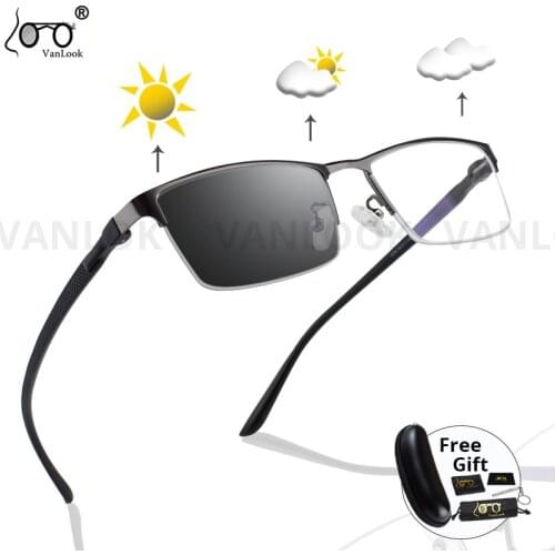 Photochromic Mens Reading Glasses For Women Sunglasses With Diopters TR90 Square Half Eyeglass Frames+0.5 0.75 1.75 2.50 +6.00