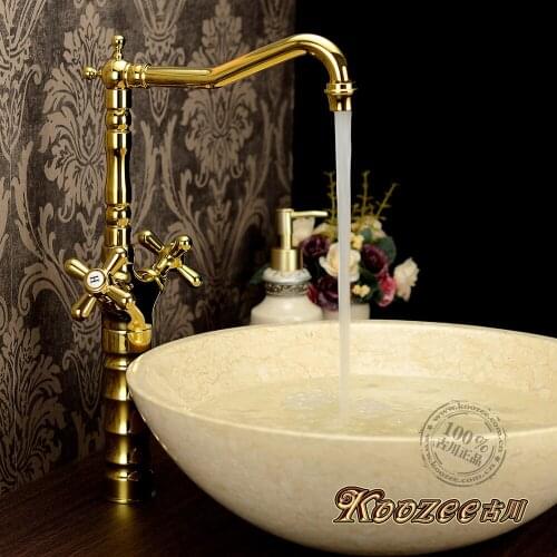 Gu Chuanou retro antique faucet hot and cold faucet gold is pure titanium copper basin faucet stage
