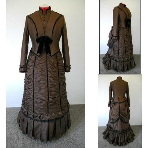 History!Customer-made Brown 1800S Victorian dress 1860s Civil war Dress Theater Reenactor Costume Vintage dress US6-36 V-355