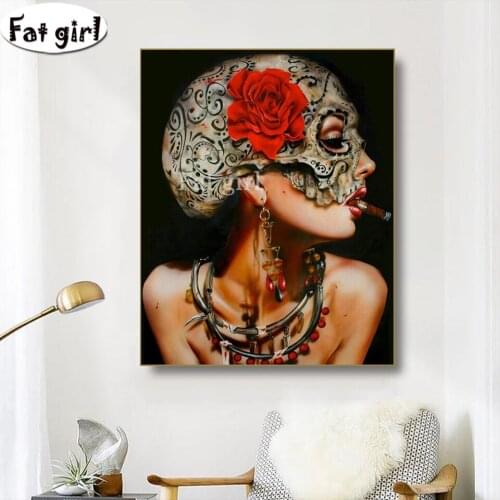 Skull Mask, Smoking Woman Full Display Square Round 3D Diamond Painting Diamond Embroidery Mosaic Rhinestone Design Art Pattern