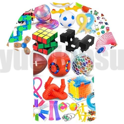 Mew POP It T Shirt 3D Puzzle Toys Summer T-shirt Family Games Rainbow Pop Fidget Tee Tops Kids Oversized Tshirt Kids Streetwear