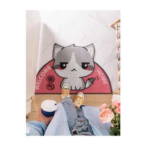 Cute Cat Door Cartoon Floor Carpet Semicircle Household Silk Ring Mat