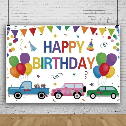 Cartoon Car Toy Theme Backdrop Children Happy Birthday Party Paradise Backgrounds Photocall Banner Photo Decoration Prop