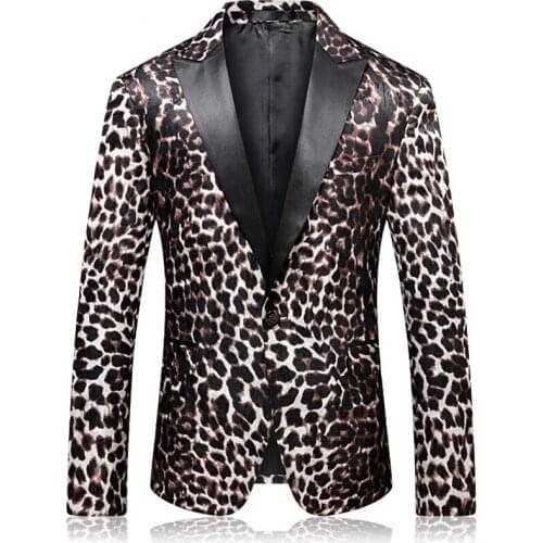 Leopard Mens Blazer Casual Slim Fit One Button Blazers DJ Performance Wedding Night Club Singer Men Clothing Business Jacket