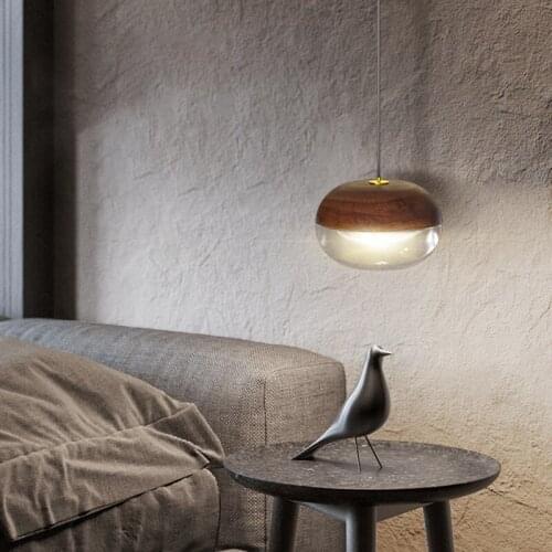 Nordic Modern Led Wooden Glass Pendant Lights Living Dining Room Decor Bedroom Bar Cafe Hanging Light Fixture Bedside Sofa Lamp