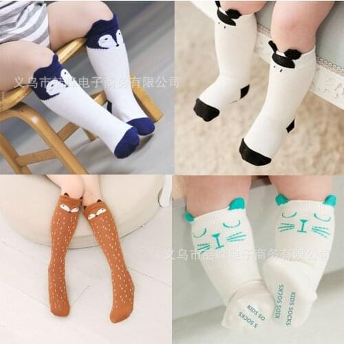 Infant Kids Cartoon Socks Baby Combed Cotton Medium Tube Knee High Socks Cute Non-Slip Elastic Comfortable Stockings Age 0-4Y