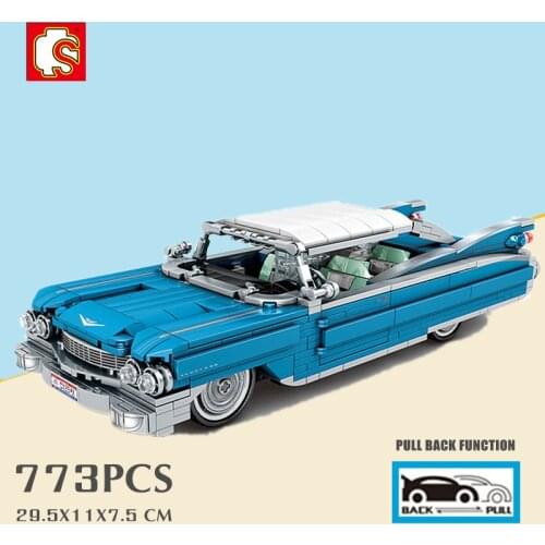 New 773PCS Sembo Blocks Technical Series Retro Blue Pull Back Racing Cadillac Classic Car Toys Building Bricks Birthday Gifts