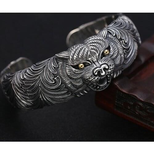 New Style Mens Classic Punk Domineering Tiger Carved Metal Open Bracelet Bangles Rock Party Biker Jewelry