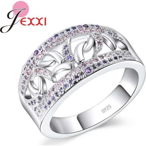 Original Real 925 Sterling Silver Noble And Elegant Pink Purple Ring Jewelry Love Women Cubic Zirconia Ring