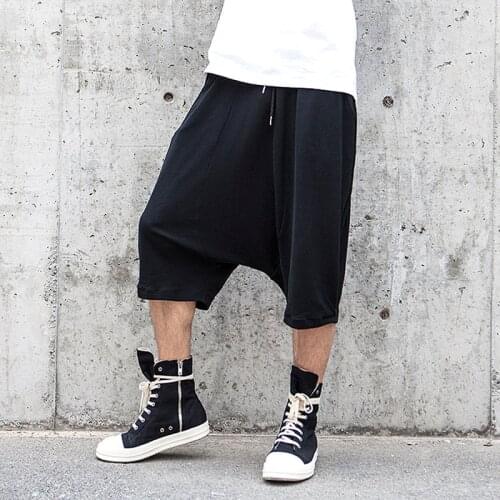 Original design casual pants mens loose trend dark black sling harem pants Aberdeen shorts