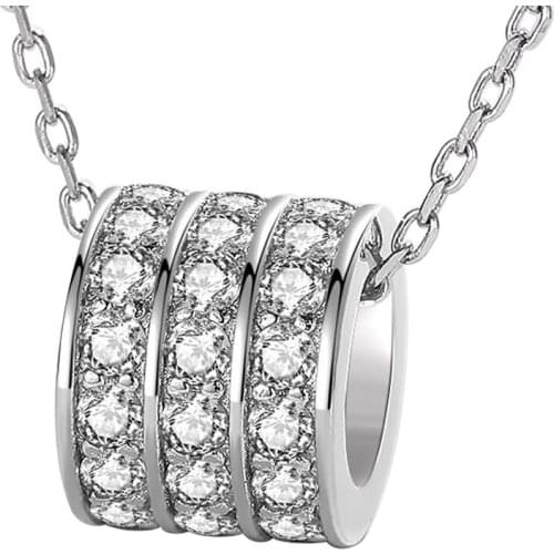 925 Sterling Silver Shining Diamond Luxury Round Tube Pendant Necklace for Women Link Chain Necklace Fine Jewelry Romantic Gifts