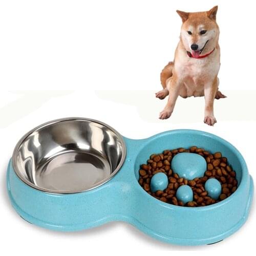 Portable Pet Dog Cat Slow Feeding Food Bowls Puppy Slow Down Eating Feeder Dish Bowl Prevent Obesity Supplies Cat Double Bowls