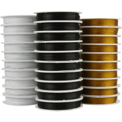 Resistant Strong Gold Black White Line Stainless Steel Wire Tiger Tail Beading Wire For Jewelry Making 50m/Roll 0.3/0.38/0.45mm