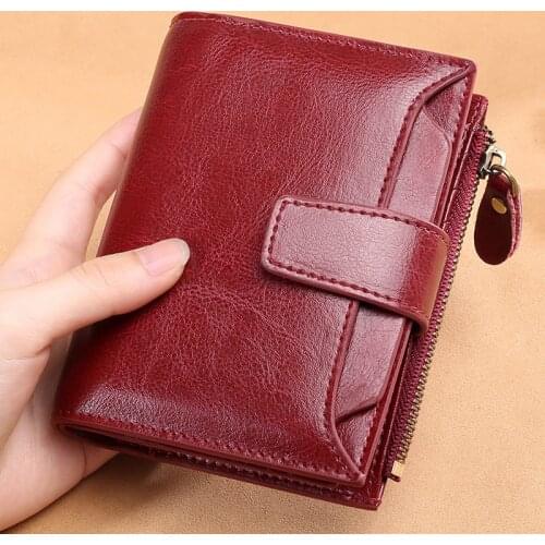 Simple small wallet fashion multifunctional retro coin purse genuine leather wallet short hand 2021 female Korean version