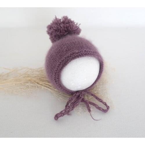 Newborn Fluffy Hat Knit bay Pom Pom Soft Bonnet Photogrpahy Props Hand Crochet Lovely Gril Hat Photo Props