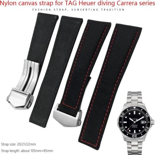 20mm 22mm Nylon Leather Watch Strap Black Folding Buckle Watch Bands for Tag Heuer CARRERA AQUARACER for Men Bracelets