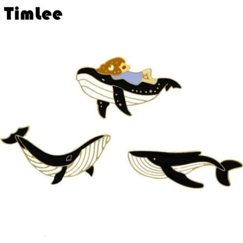 Timlee X193 Free shipping, New Cartoon Lovely Dripping Oil Whale Girl Metal Brooch Pins Fashion Accessories wholesale